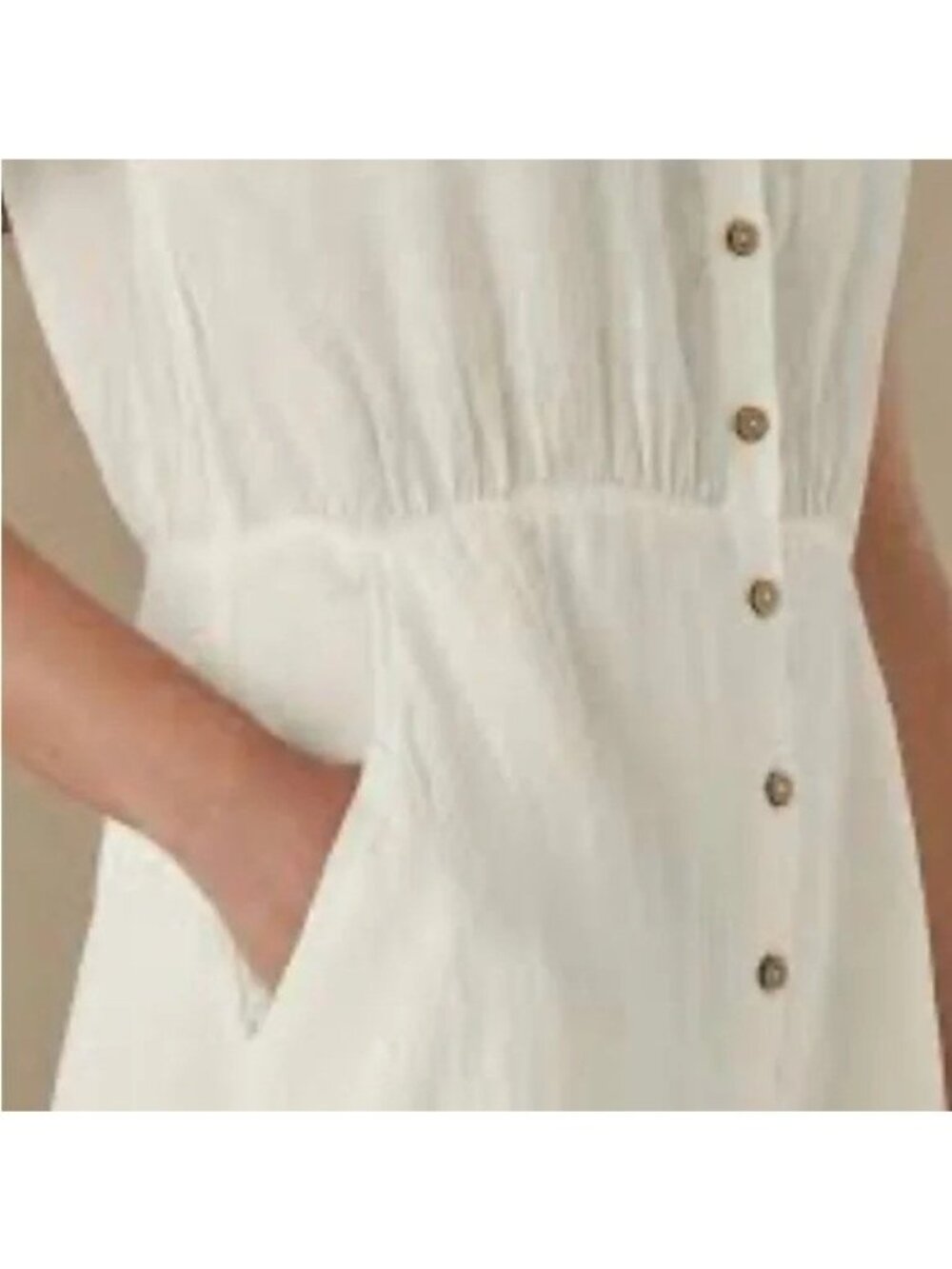 Sundance Brave + True “Clarity” White Linen Dress Women's Medium Pockets Coastal - Picture 7 of 11